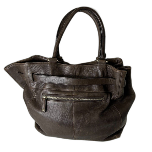 Aqua Madonna Espresso Brown Leather Quilted Front Satchel Shoulder Bag - Picture 4 of 15